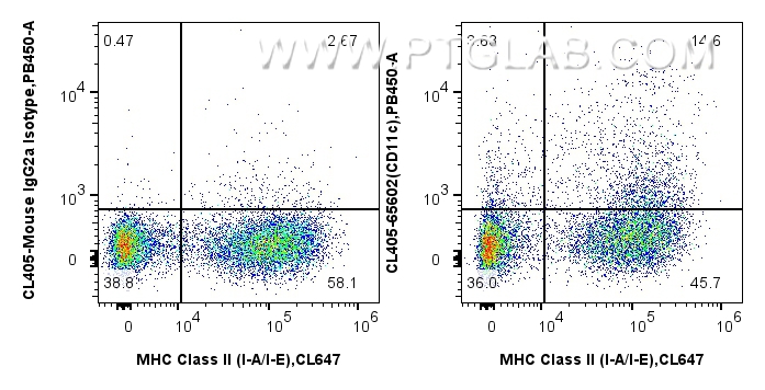 FC experiment of mouse splenocytes using CL405-65602