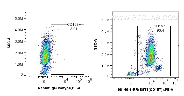 FC experiment of human peripheral blood leukocytes using 98146-1-RR (same clone as 98146-1-PBS)