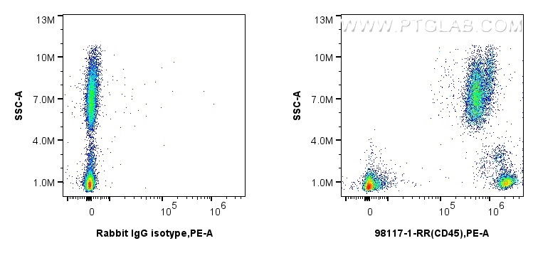 FC experiment of human peripheral blood leukocytes using 98117-1-RR (same clone as 98117-1-PBS)