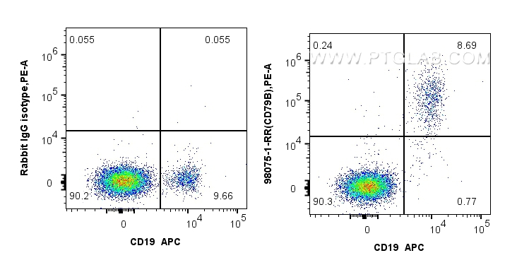 FC experiment of human PBMCs using 98075-1-RR (same clone as 98075-1-PBS)