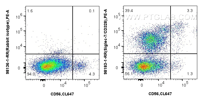 FC experiment of human peripheral blood leukocytes using 98183-1-RR (same clone as 98183-1-PBS)